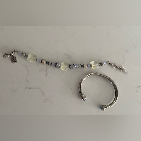 Blue and Silvertone Costume Bracelts. The beaded bracelet is by Desert Heart. - Picture 3 of 5